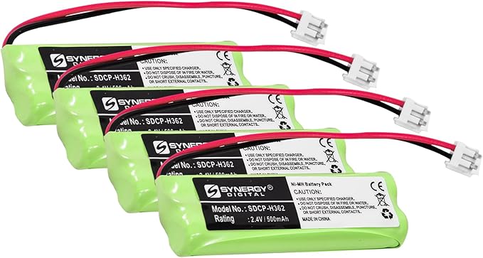 Synergy Digital Cordless Phone Batteries, Compatible with Vtech 89-1337-00-00, BT18443, BT28443 Cordless Phone Batteries (Ni-MH, 2.4V, 500 mAh), Set of 4