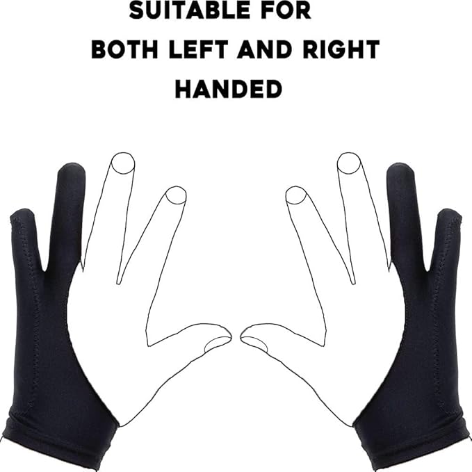 AKX Artist Glove, Palm Rejection Drawing Glove for Graphic Tablet, iPad - Smudge Guard, 2-Finger, Good for Left and Right Hand (Black, Xsmall, 2 Pack)