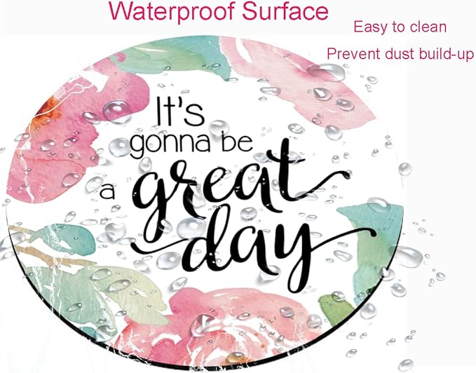 Mouse Pad, Inspirational Quote Floral Mouse Pad, Quote Great Day Mouse Pad, Washable Round Mousepads with Lycra Cloth, Non-Slip Rubber Base Computer Mouse Pads for Wireless Mouse