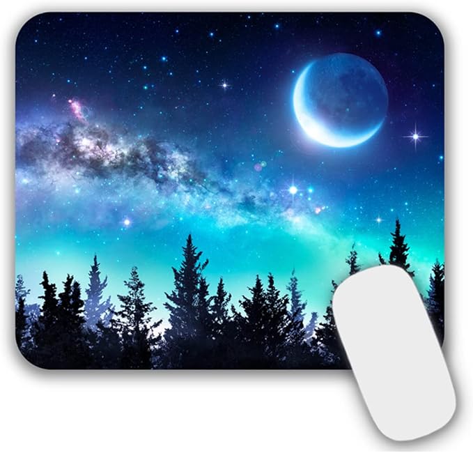 Mouse Pad, Gaming Mouse Pad, Non-Slip Rubber Base Mouse Mat with Designs for Laptop, Computer & Office, 9.5 x 7.9 x 0.12 inches (Moon and Galaxy)