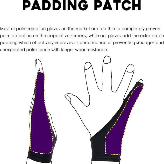 AKX Artist Drawing Glove Medium - 2 Pack Palm Rejection for iPad - Smudge Guard, 1 Finger, Fingerless, Good for Left and Right Hand, Black | AK-010