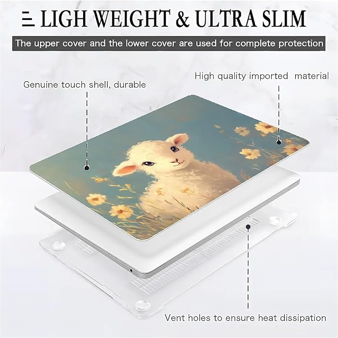 Compatible with MacBook Air 13.3 13.6 Inch Case 2022 2021 2020 2019 Plastic Hard Shell Case Cover,13.3 Air (A1932/A2179/A2337), Cute Little Lamb