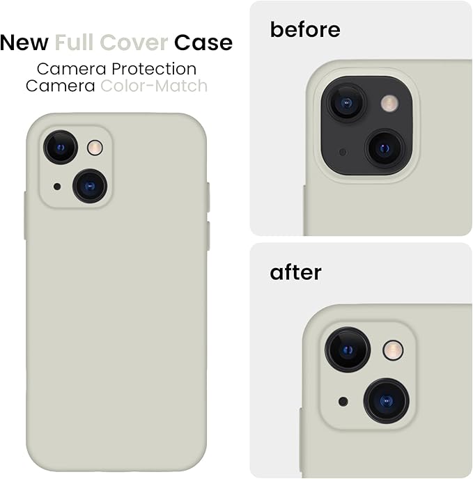 FireNova Designed for iPhone 13 Case, Silicone Upgraded [Camera Protection] Phone Case with [2 Screen Protectors], Soft Anti-Scratch Microfiber Lining Inside, 6.1 inch, Stone