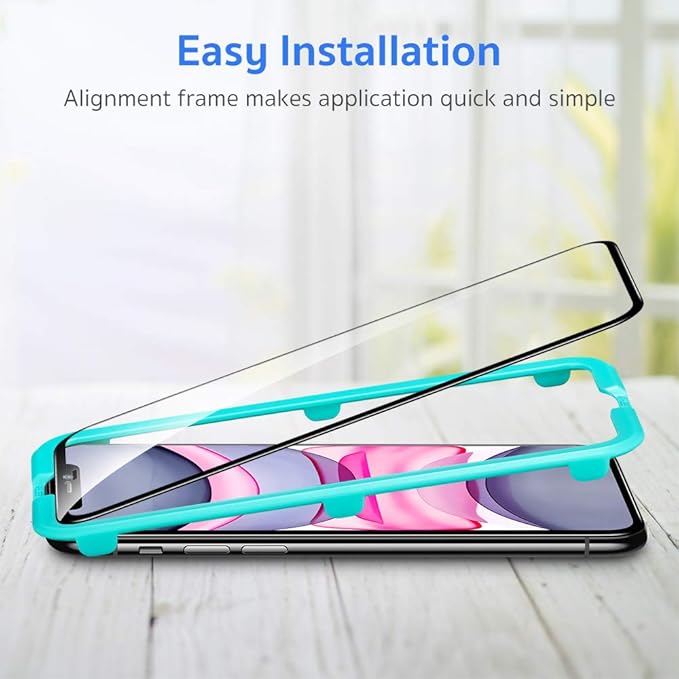 ESR Full-Coverage Tempered-Glass Compatible for iPhone 11 Screen Protector/iPhone XR Screen Protector [2-Pack] [Easy Installation Frame] [3D Curved Edges] for iPhone 11, iPhone XR