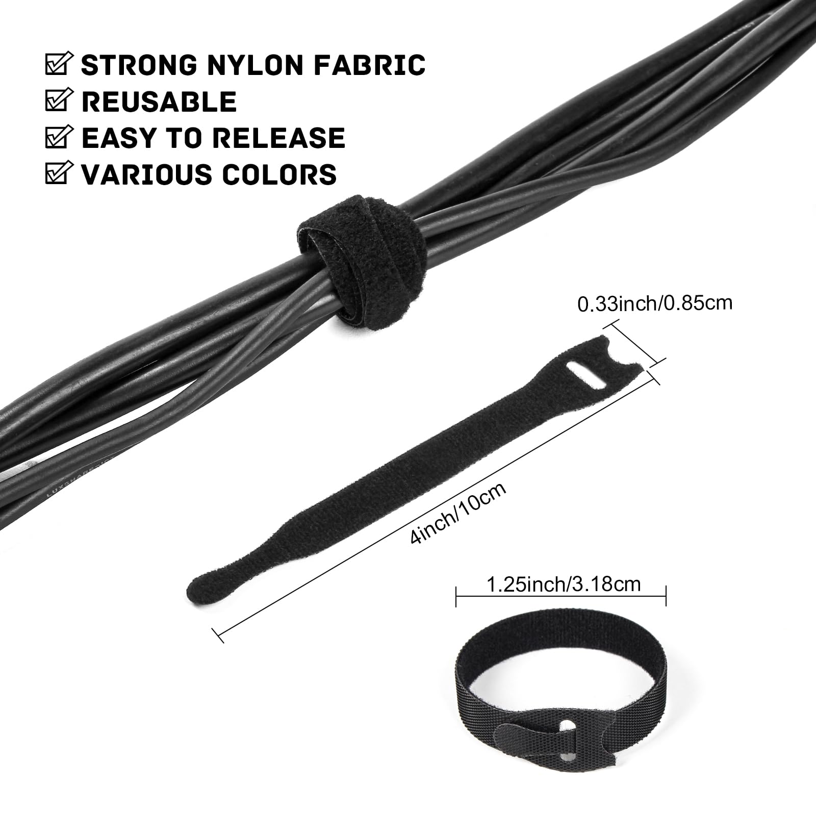 OneLeaf 180Pcs Reusable Cable Ties with Hook and Loop, 4 Inch Wire Ties