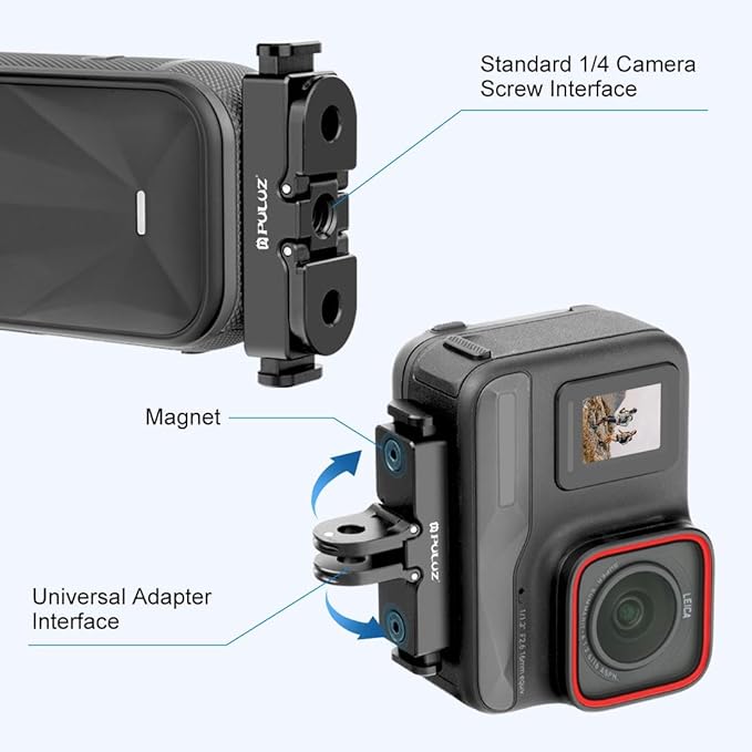 PULUZ Quick Release Base Plate Adapter Bracket for Insta360 X5 / Ace Pro/Pro 2 Cameras - Aviation Aluminum Mount (Black)