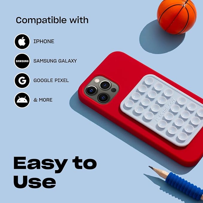 Classic - Silicone Suction Phone Case Adhesive Mount - Hands-Free, Strong Grip Holder for Selfies & Videos - iPhone & Android Compatible - 2.25″ x 3.25″, RED