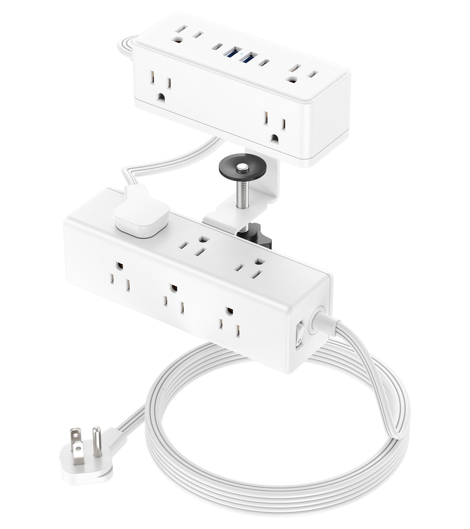 VILONG Dual Layer Desk Clamp Power Strip, 13 Outlets, 20W USB-C, 10FT Cord