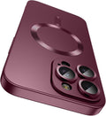 Magnetic for iPhone 15 Pro Case [Compatible with MagSafe][Built-in Camera Lens Protector] Slim Soft Silicone Bumper Shockproof Metallic Shine Phone Case (Burgundy)