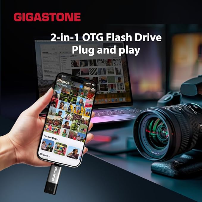 GIGASTONE 32GB Dual Flash Drive (2 Pack) Z40 USB 3.2 Gen 1, 2-in-1 Type-A & Type-C, 100MB/s Ultra Fast, Head Cap Design, Plug & Play for Smartphone/PC/Mac/TV/Car Audio, USB 2.0/3.0/3.1 Compatible