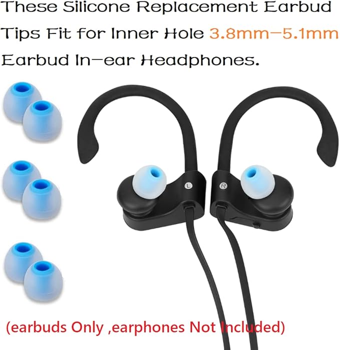 Earbud Tips Replacement Earbud Tips Ear Bud Replacement Pieces Silicone Soft and Comfortable Fit for Inner Hole from 3.8mm - 5.1mm Earphones 9 Pairs S/M/L Clear Blue