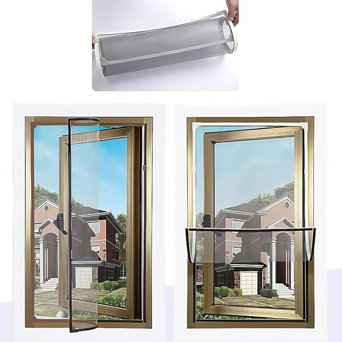 VKX Adjustable DIY Magnetic Window Screen, Fiberglass Mesh, Strong(720GS) Magnetic Strips, White Frames Grey Mesh, Suitable for Various Types of Screen Windows (59"x39")
