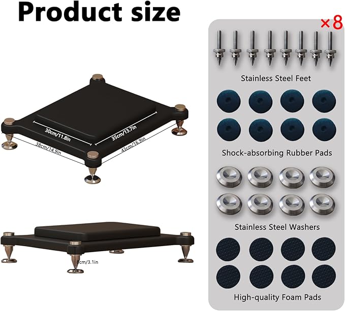 2pcs Subwoofer Isolation Stand, Double-Layered Speaker Isolation Stands with Stainless Steel Metal Feet, Acoustic Speakers Isolation Pad for Floor, Desktop (11.8×13.7in)