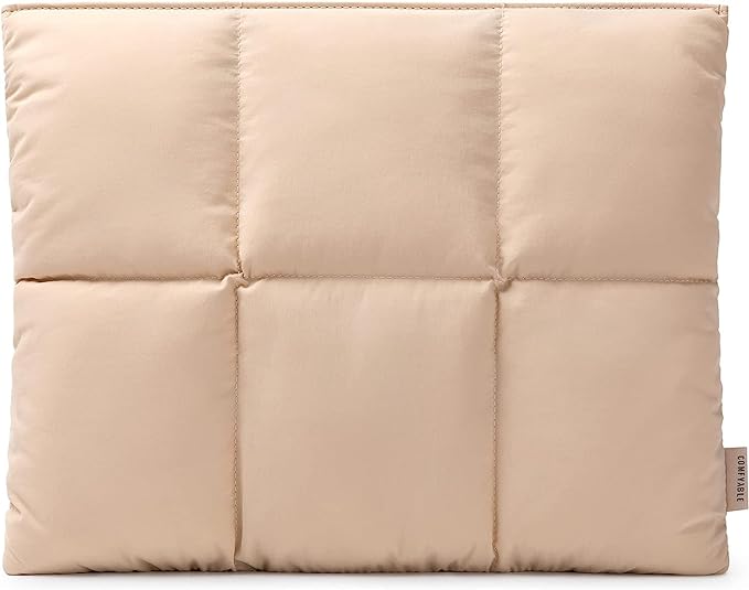 Comfyable Puffy Laptop Sleeve 13 Inch 14 Inch, Quilted Puffer Laptop Carrying Case, Pillow Case Compatible with MacBook Air M4 2025 M3 M2 M1, MacBook Pro M4 Pro/Max, Sand