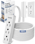 Saker Outlet Concealer Power Strip | 10ft Flat Plug Extension Cord with 3 Outlets,1625W | Universal Size Baby Proof Outlet Cover Extension Cord for Kitchen, Home and Office(10ft)