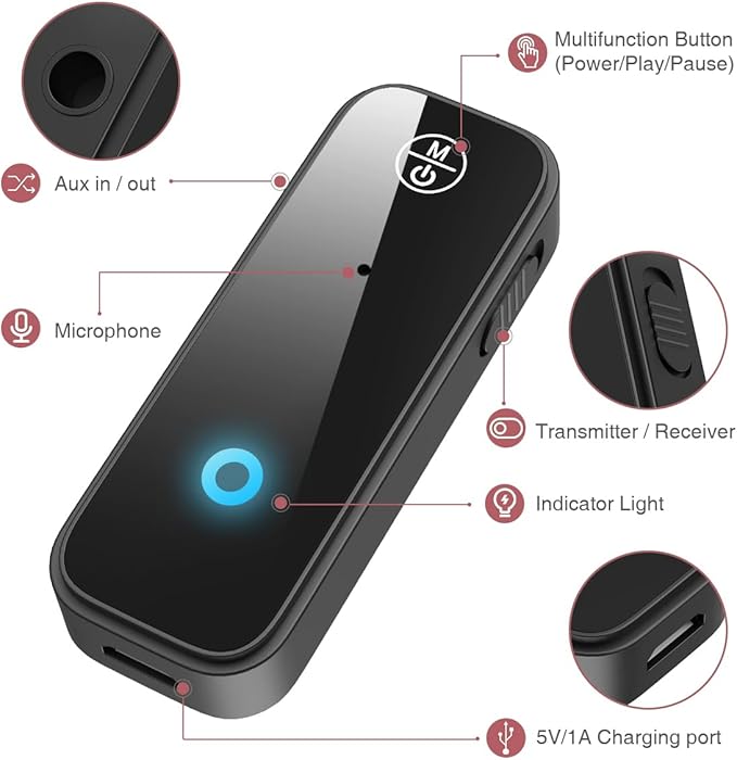 LOFICOPER Bluetooth Transmitter Receiver, Aux Bluetooth 5.0 Adapter for Car, 2 in 1 Wireless 3.5mm Audio Adapter for TV, Speakers, Stereo Systems, Headphones