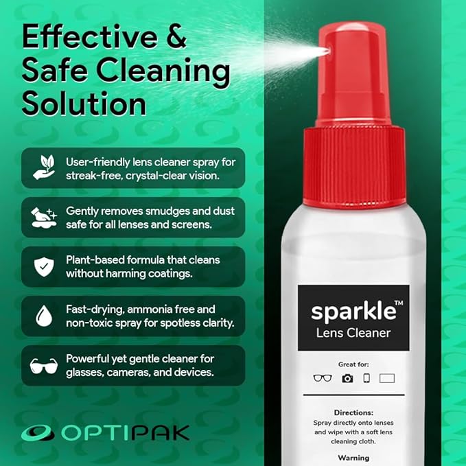 Sparkle Anti-Reflective Lens Cleaner Spray kit | (2) 1oz Glasses Cleaner Spray + (2) Microfiber Cloth for Eyeglasses, Sunglasses, Lenses, Screens and Camera Cleaning Kit (4 Piece Set)