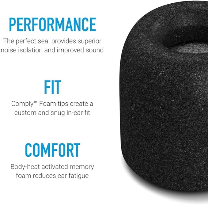 Comply Memory Foam Replacement Earbud Tips for Beats Fit Pro & Beats Studio Buds | Ultimate Comfort, Secure Fit, Superior Noise Isolation | Black, Large (3 Pairs)