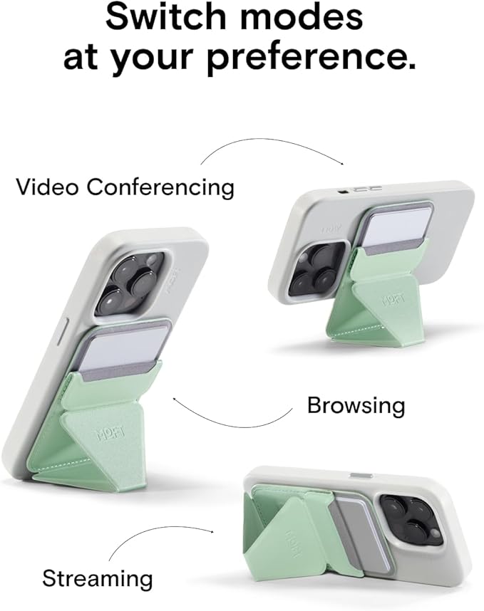 MOFT Magnetic Wallet Stand Compatible with iPhone 16/15/14/13/12 Series, Angle Adjustment & Magsafe Compatible MOVAS Phone Stand,Peppermint