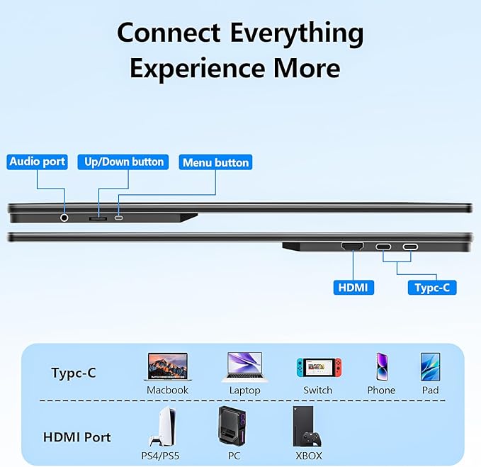 24” 2.5K 2560 * 1440 Portable Monitor 180Hz 120% sRGB USB-C HDMI Large Gaming Second Extender Display Monitor Adjustment Stand for MacBook Laptop,Camera,Desktop,PS5/4, Xbox, Switch,Phone