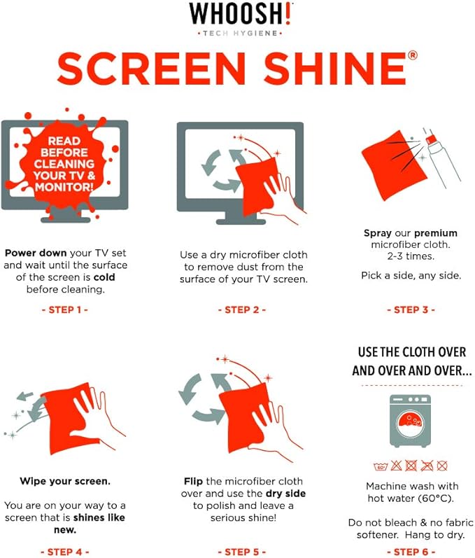 WHOOSH! Screen Shine Go - 1 fl oz Refillable Screen Cleaner Kit with Microfiber Cloth for MacBook, Phone, iPad & Eyeglasses - Powerful Streak-Free Cleaning - Pocket-Sized, TSA-Approved for Travel