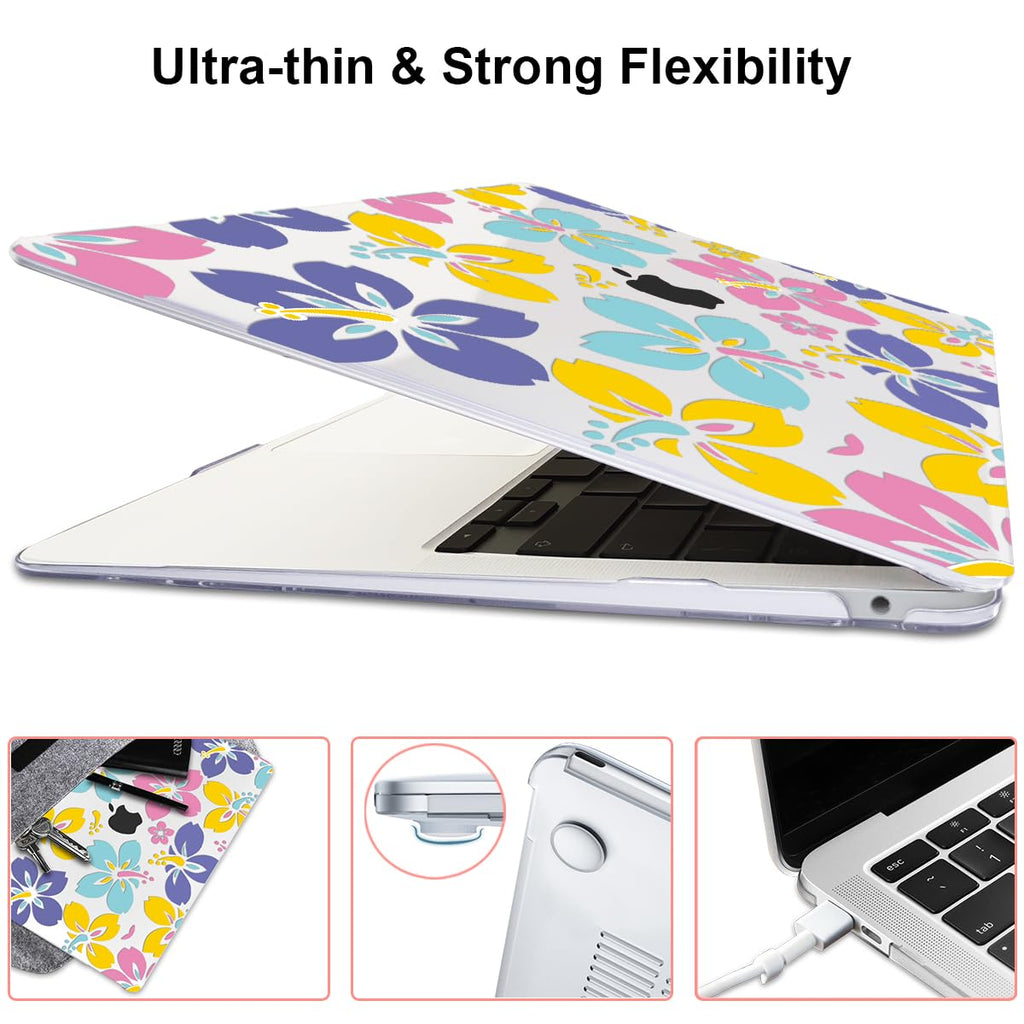 LCMOCICO for MacBook Air 13 Inch Case 2021 2020 2019 2018, Pattern Plastic Hard Shell Case Keyboard Cover for Mac Air 13 A2337 M1 A2179 A1932 with Touch ID & Retina Display, Colorful Hibiscus Flower