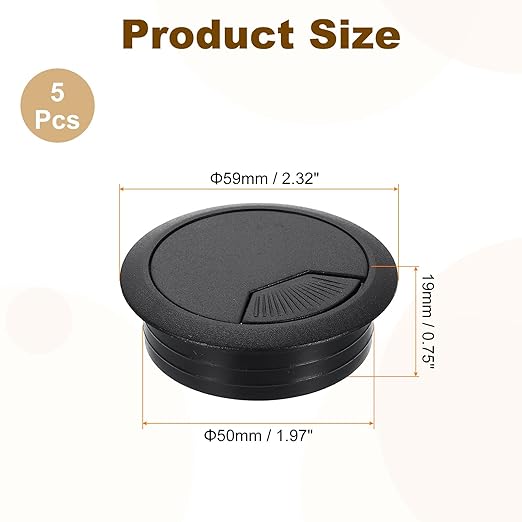 uxcell 5 Pcs 50mm (1.97 Inch) Desk Grommet, Plastic Cable Hole Cover, Wire Cord Cable Organizer for Home Office Computer Desk Cabinet, Black