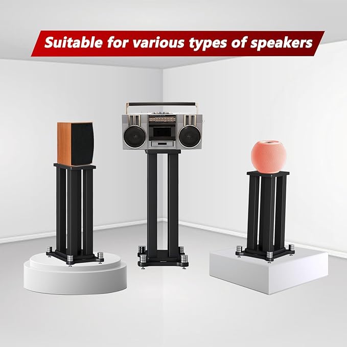 A Pair of Universal Speaker Stands, Heavy Duty Speaker Stands Holds Bookshelf Speaker Satellite Speaker Large Speaker, Vibration-Absorbing MDF Design, Holds 88lbs Speaker (Black, 40cm/15.7in)