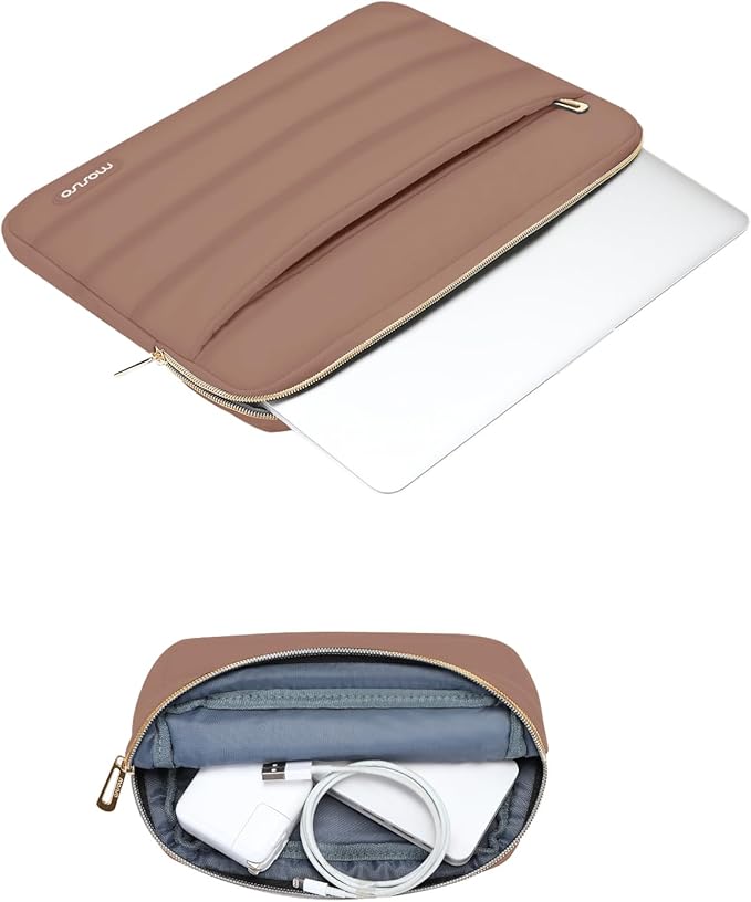 MOSISO 15-15.6 inch Laptop Case, 16 inch Puffy Laptop Sleeve Compatible with MacBook Pro 16, HP Dell ASUS Acer Toshiba Lenovo Notebook Computer, Polyester Horizontal Bag with Small Case, Mocha