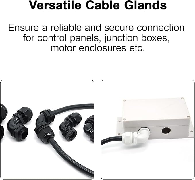 LeMotech M16 Cable Gland, 90 Degree Adjustable 6-10mm Strain Relief, Cord Connectors Nylon Joints with Gaskets, 2 Pcs, Grey