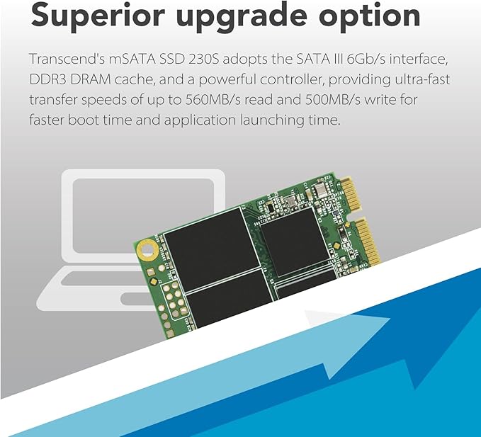 Transcend 256GB mSATA SSD with Dram Cache, Up to 530MB/s, Mini SATA III 6G/s Internal Solid State Drive for Ultrabook, Desktop, Tablet, PC, GPS, Server, 3D TLC NAND Flash, LDPC Error Correction, ECC
