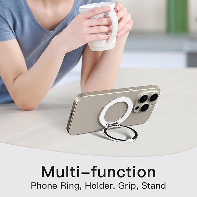 COOLQO 2Pcs 360 Spin Cell Grip Ring Phone Stand [Upgrade Gear Hinge Stress Anxiety Relief] Magnetic Holders for Your car Accessories Desk Mount Compatible with iPhone All Smartphones, Silver