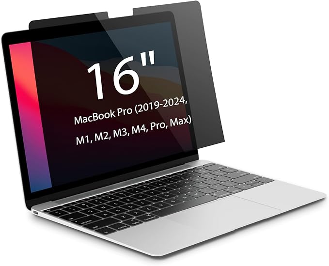Magnetic Privacy Screen for MacBook Pro 16 inch (2019-2024, M1, M2, M3, M4, Pro, Max), Model A2141, A2485, A2780, A2991, A3186, A3403, Removable Screen Protector, Blue Light Blocking, Anti Glare Protector and Privacy Filter Shield