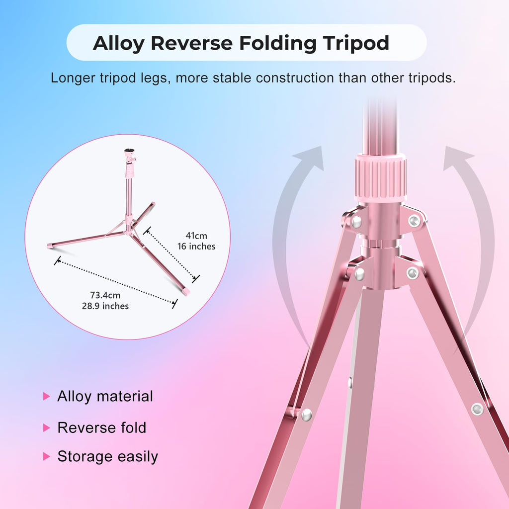 Aureday 14'' Pink Selfie Ring Light with 62'' Tripod Stand and Phone Holder, Dimmable LED Phone Ringlight for Makeup/Video Recording/Photography, Circle Lighting for Cell Phones&Lightweight Cameras