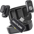 Hollyland LARK A1 Wireless Microphone for iPhone 15/16 & Android, 48kHz/24-bit, 3-Level Intelligent Noise Cancel, Mini Microphone for YouTube, Podcast, Vlogging (Black, 2TX + USB-C RX + Charging Case)