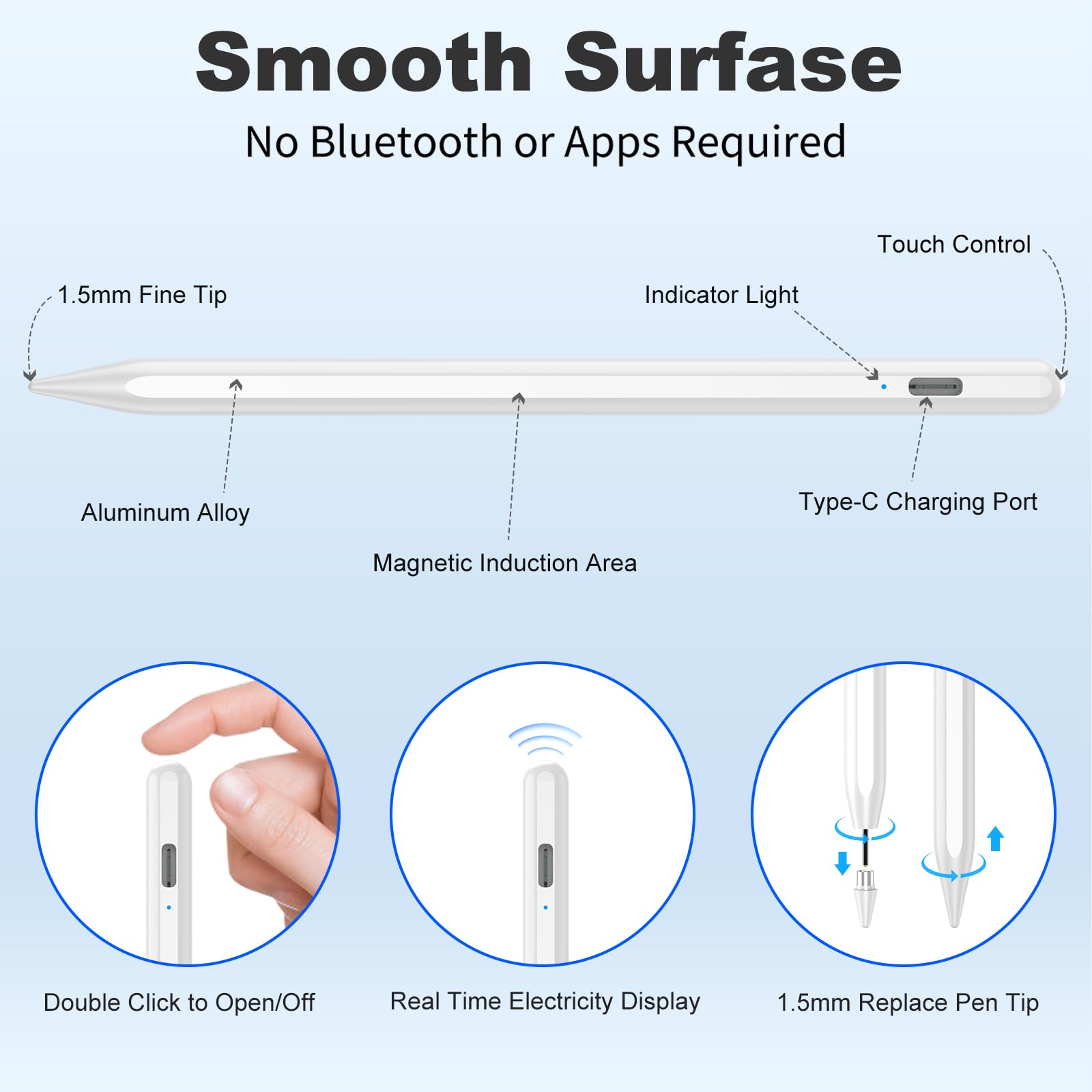 Stylus Pen for iOS&Android Touch Screens, Active Pencil for Samsung, Smart Digital Stylus Pens for Lenovo/Vivo/Mi/HUAWEI and Other Tablets, iPhone/Samsung/Google Pixel Smart Phones for Drawing&Writing