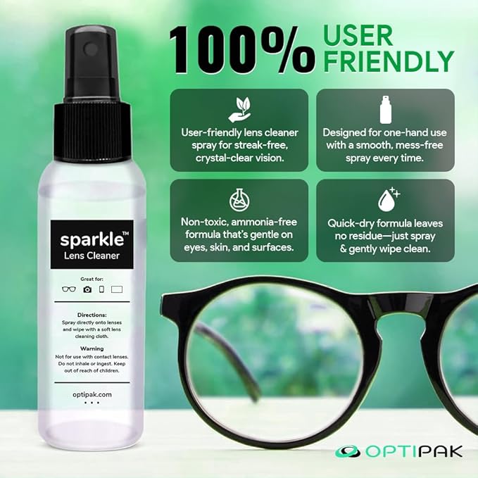 Sparkle Anti-Reflective Lens Cleaner Spray kit | (1) 2oz Glasses Cleaner Spray + (1) Microfiber Cloth for Eyeglasses, Sunglasses, Lenses, Screens and Camera Cleaning Kit (2 Piece Set)