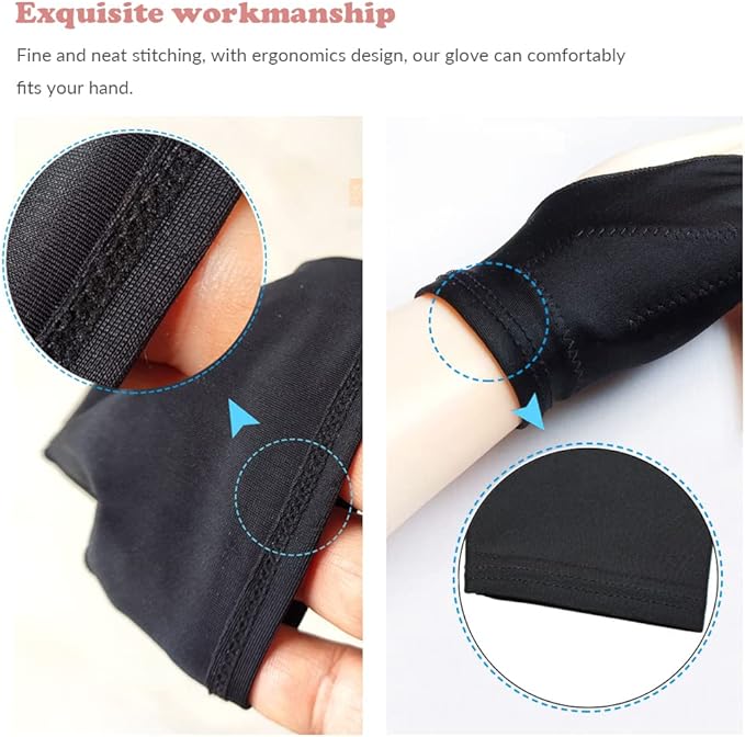 Drawing Glove, 3-Layer Palm Rejection Digital Art Glove for Graphic Tablet, Artist Gloves with Two Fingers for iPad, Paper Sketching, Smudge Guard (2 PCS, Lager)