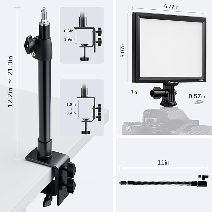 2-Pack Key Light Panel Kit, LED Video Light Dimmable Bi-Color 3200-5600k Video Conference Lighting with Gooseneck Tubes Desk Light for Podcast/Streaming/Gaming/Zoom Meetings/Broadcast/Tiktok