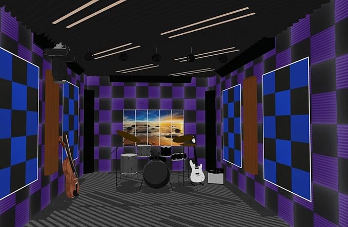 96 Pack Black/purple 12 "X 12 "X1" Acoustic Panels Studio Soundproofing Foam Wedge Tiles,