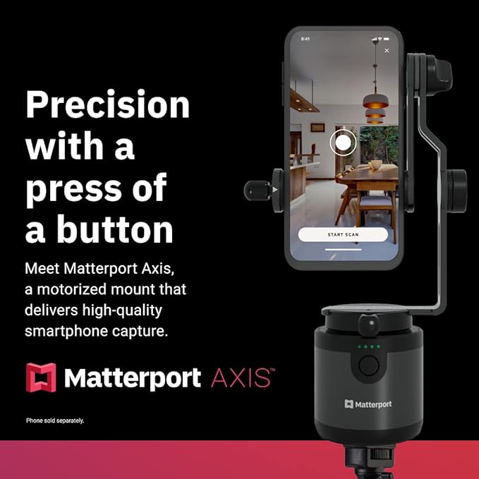 Matterport Axis Gimbal Stabilizer for Smartphone Camera - Motorized Rotating Mount for Professional 3D 360 Photo Scans for iPhone and Android Phones