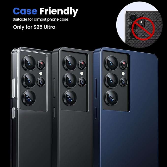 WSKEN for Samsung Galaxy S25 Ultra Camera Lens Protector - Ultra Thin Case Friendly, 9H Shatterproof Tempered Glass with Aluminum Metal Circle Camera Screen Protector Cover Accessories, Black