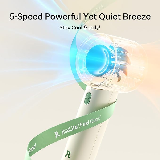 JISULIFE Portable Handheld Fan, 4000mAh Mini Rechargeable Fan, 5 Speeds & Up to 22H Cooling. Ideal for travel, camping, beach, and makeup. Gift for Women, Men, Bridesmaids, Birthday (Beige)