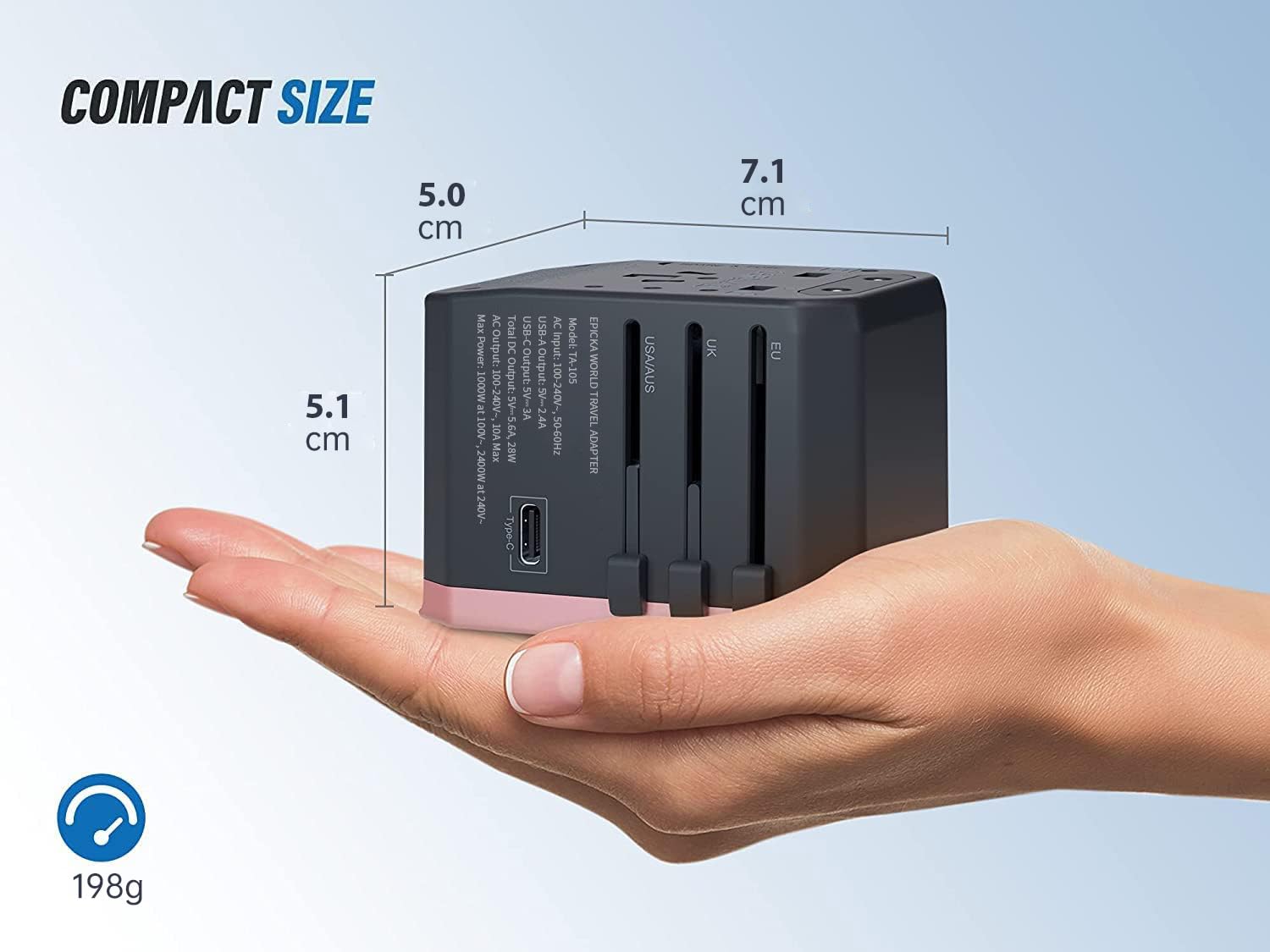 EPICKA Universal Travel Adapter with 1AC/1 USB-C/4 USB-A Ports