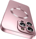 Magnetic for iPhone 16 Pro Case [Compatible with MagSafe][Built-in Camera Lens Protector] Slim Soft Silicone Bumper Shockproof Metallic Luster Phone Case (Rose Gold)