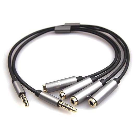REXUS Grey 2-Pack 3.5mm Y Splitter Stereo Audio Cable 4-Pole Male to 2 Female for Headphone, Headset Splitter Adapter Extension Aux Cable, Compatible MobilePhone and New Version Laptop(M22F35Gx2)