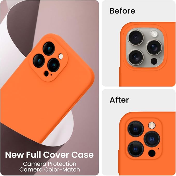 FireNova Designed for iPhone 15 Pro Max Case, Silicone Upgraded [Camera Protection] Phone Case with [2 Screen Protectors], Soft Anti-Scratch Microfiber Lining Inside, 6.7 inch, Neon Orange