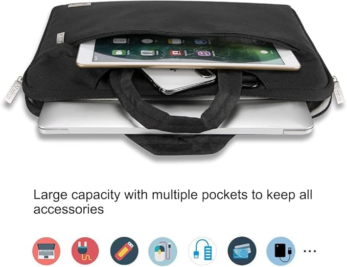 Voova Laptop Bag 13 14 Inch, Waterproof Computer Sleeve Carrying Case with Shoulder Straps & Handle Compatible with Macbook Air 13 M2/M3/M4, MacBook Pro 13/14, HP Dell Lenovo Chromebook 14, Black