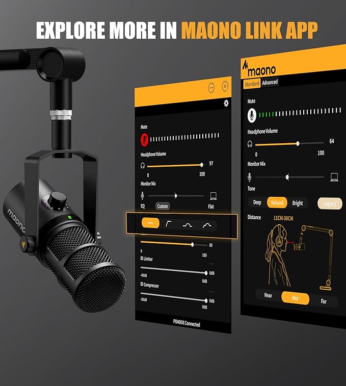 MAONO Dynamic Microphone, USB/XLR Podcast PC Microphone with Software, EQ,Tap-to-Mute, Headphone Jack, Gain Knob & Volume Control, Studio Mic for Broadcast, Recording, Streaming & Gaming (PD400X)