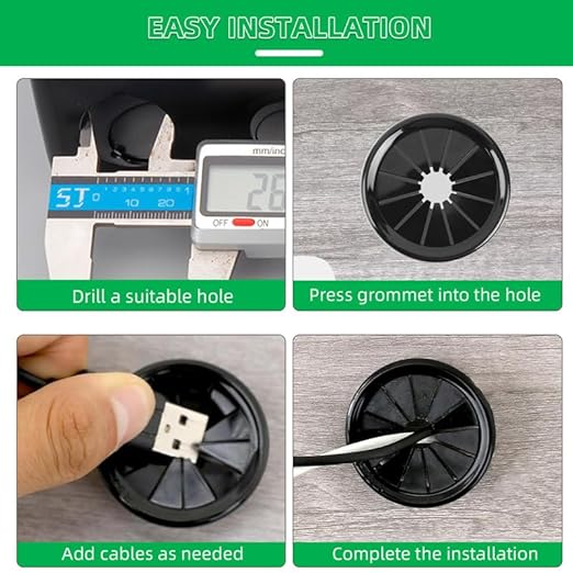 8PCS Cable Grommets, 2"(50mm) Desk Hole Cover Petal Shaped Buckle Type Nylon Snap Bushing Grommet, Wire Hole Cover Insert for Cables and Cords Management and Protection of Cabinet, Black